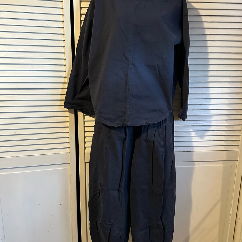Free People Navy Relaxed Top and Wide Leg Pants Set